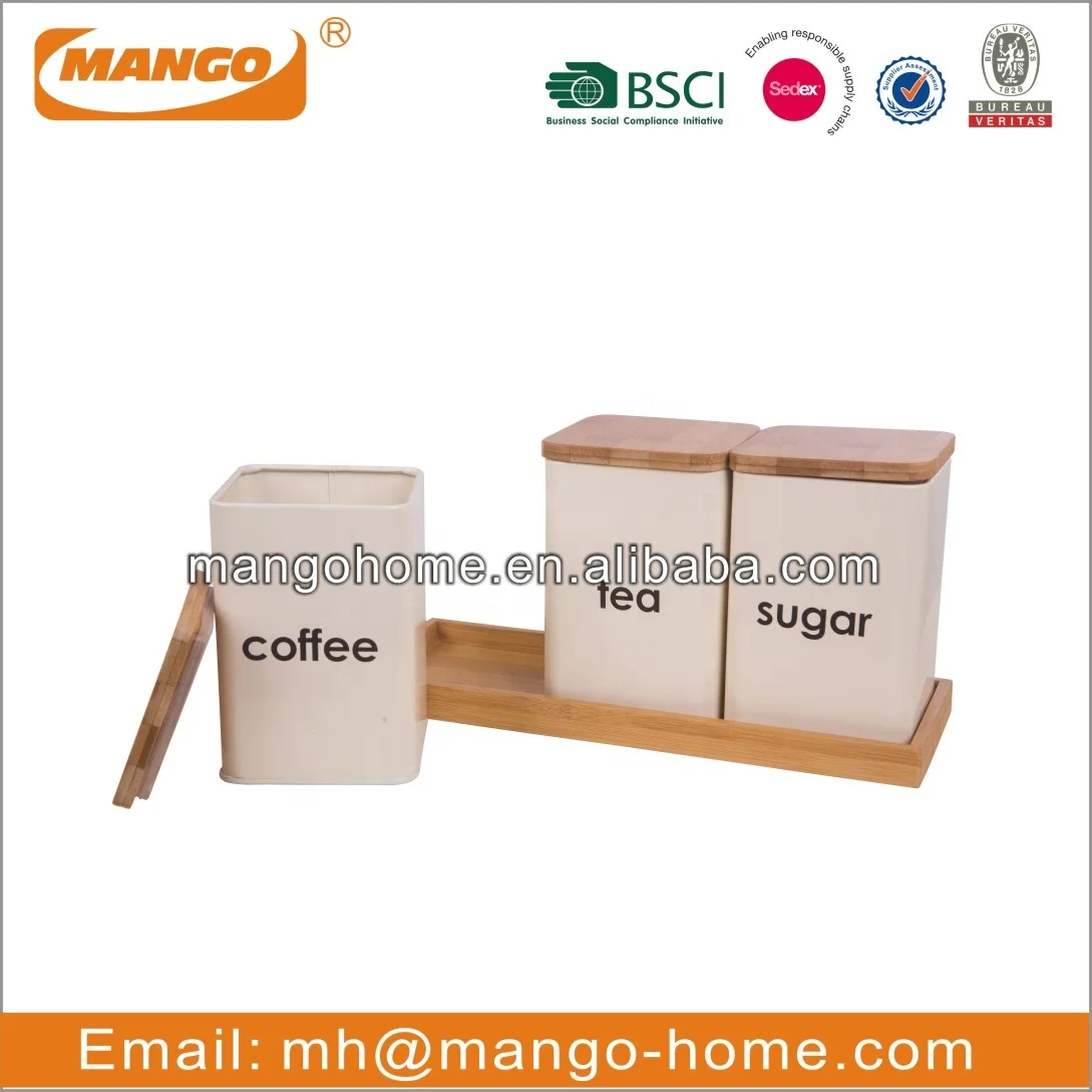 Modern Kitchen Bread Bin Tea Coffee Sugar Biscuits Storage Canister With Bamboo Lid