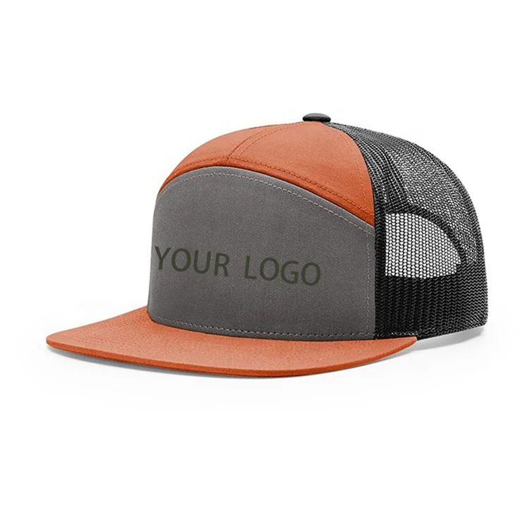Wholesale Flat Brim Custom Logo 7 Panel Snapback Hat Trucker Cap