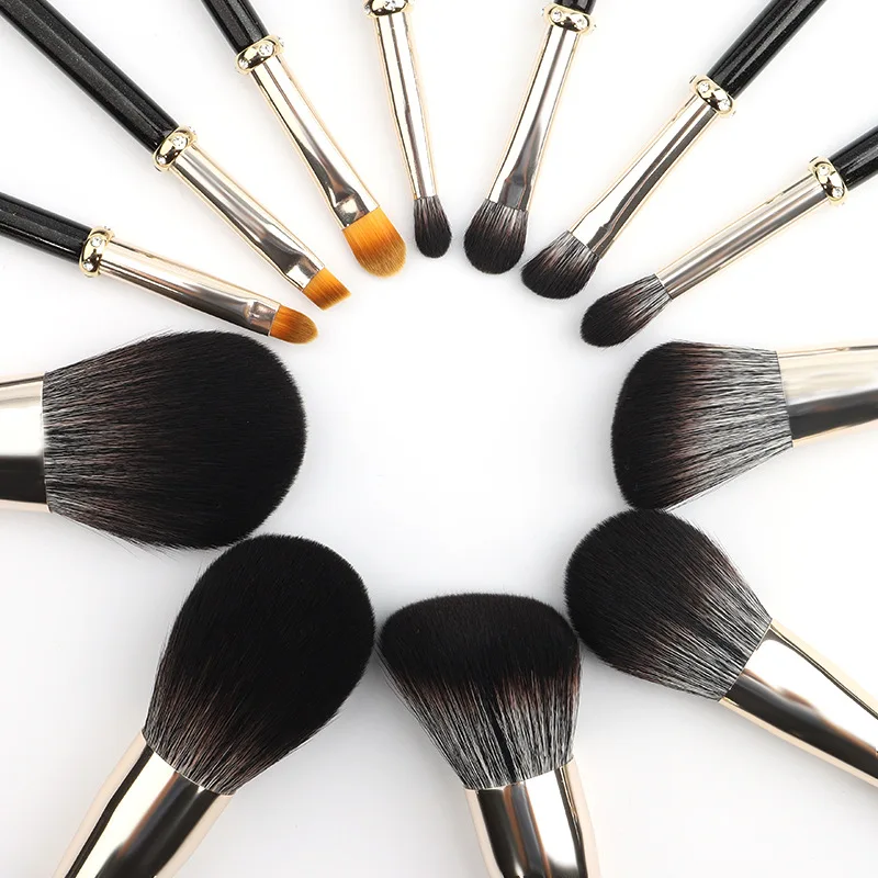 Customize personalized makeup brush set 12pcs black high end soft goat makeup brush