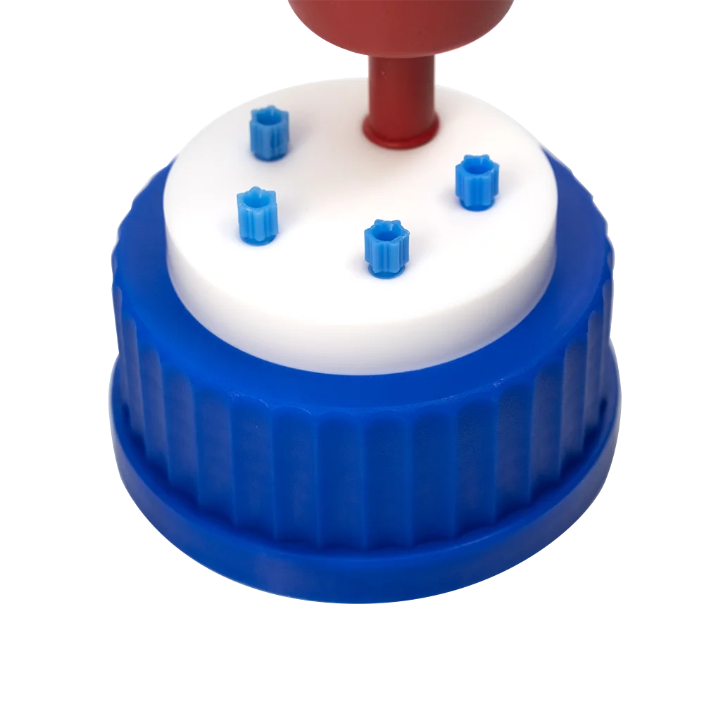 Blue GL80 Solvent Safety Waste Cap with 4 ports Including 4 x fitting 3.2mm. 1 set/pk