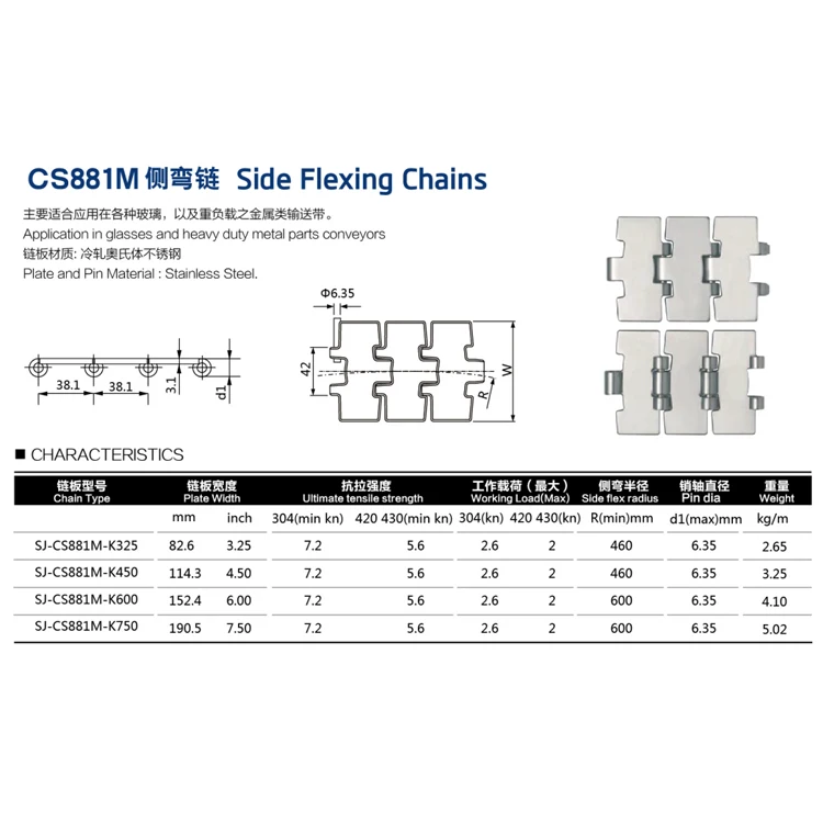 Heavy Duty SS881M Side Flexing Chains Factory Direct Wholesale Excellent Quality At Competitive Price With Customized Design