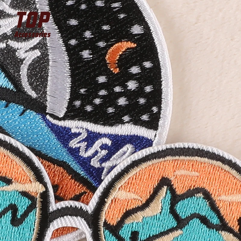 Handmade Outdoor Mountain Campfire Embroidery Label  Beautiful Badge Design Campfire Sticker