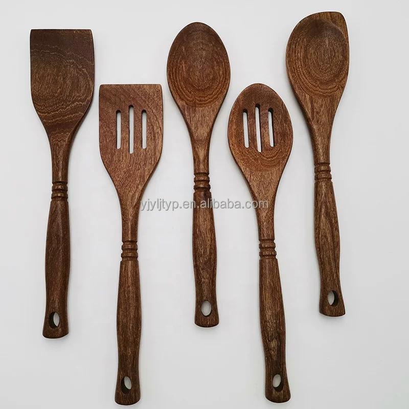 Natural Kitchen Utensil Set Wood Spatula Spoon Nonstick Spoons Cooking 5-Piece Wooden Utensils For Home
