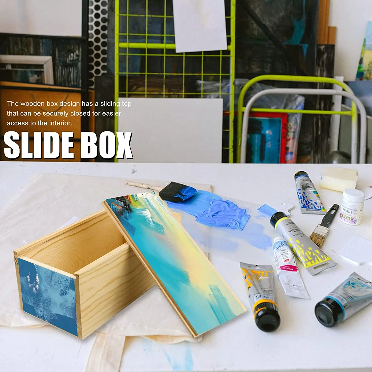 Unfinished wooden storage box with sliding lid,wood container suitable for Christmas, wedding, party, gift, DIY