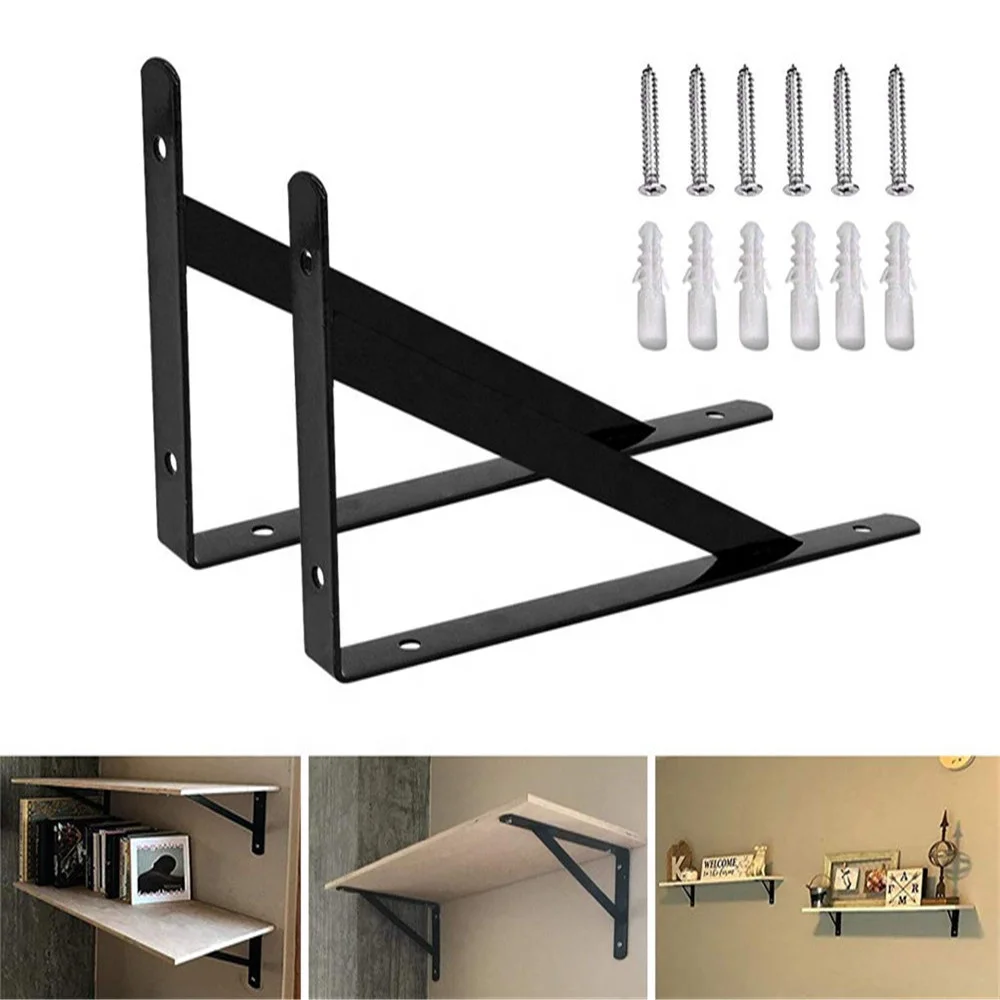 Shelf Bracket 8 Inch Black L Angle Support Heavy Duty Industrial Rustic Floating Decor Cast Iron Steel Wall Shelf Brackets Metal