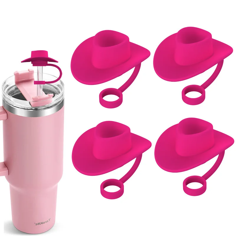2024 New Fashion 10mm Cowboy Hat Cap Shape Silicone Straw Topper For Cup Tumbler Accessories Straw Tip Cover Cap