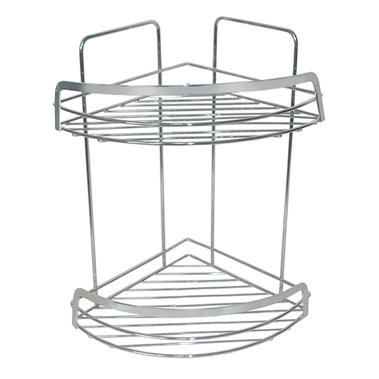 2 layers Metal Wire Shelving Rack Bathroom Wall Mountable Corner hanging storage basket Wall Shelf