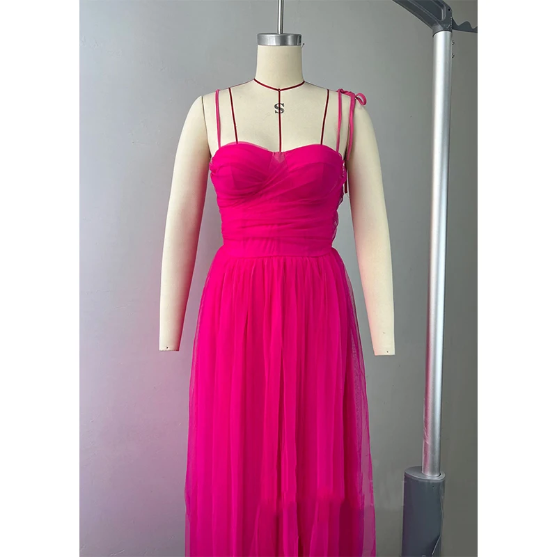 Fuchsia homecoming bridesmaid dresses ball gown 2023 green A-line Spaghetti Straps Sweetheart Tulle Prom Dress