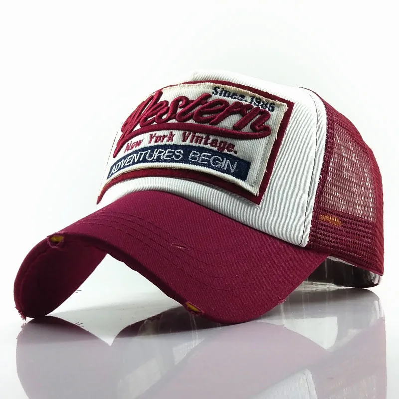Allch Wholesale Hot Style Western Sports Cap Soft Logo Words Embroidery Washed Mesh Visor Grinded Rim Baseball Cap Hat