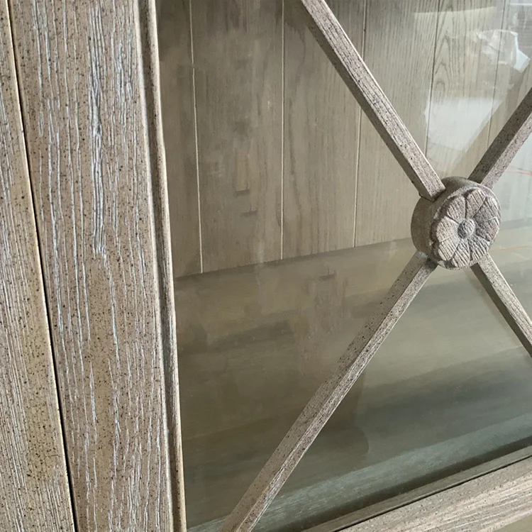 French Provincial Two Doors Glazed Oak Wooden Cabinet with Multiple Colors Available W5809