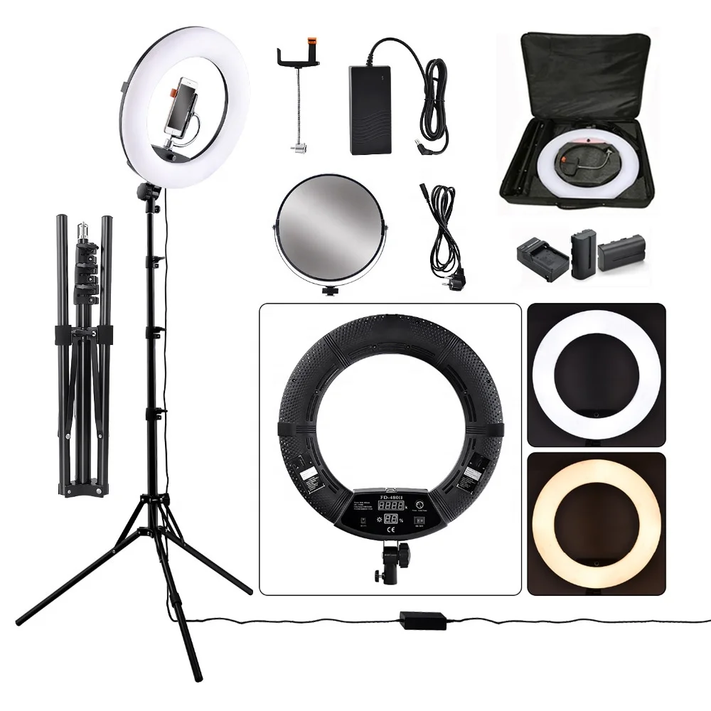 wholesale selfie ring light rechargeable 18 inch 96w video lighting beauty equipment vlogging kit for youtube tiktok live stream
