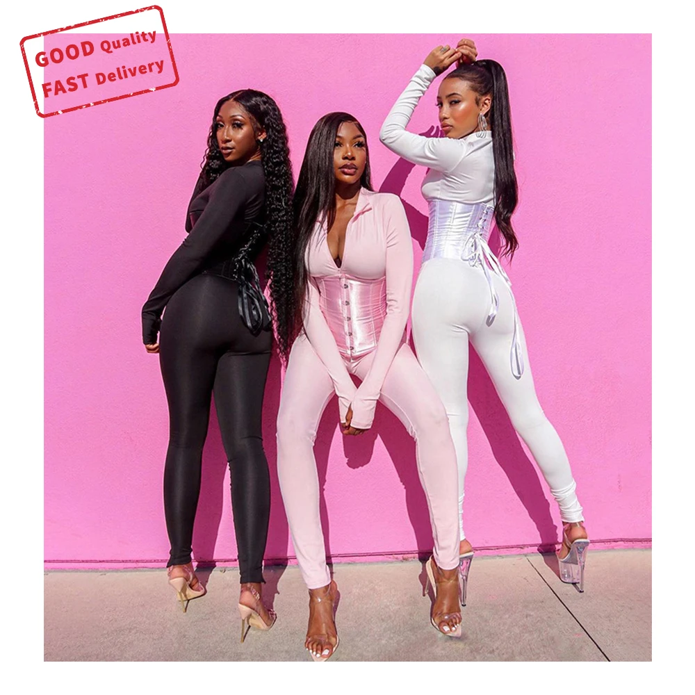 
GQ1502 spring 2021 two piece set long sleeves fishbone waist sealing womens two piece set jumpsuit pants fashion two piece set 