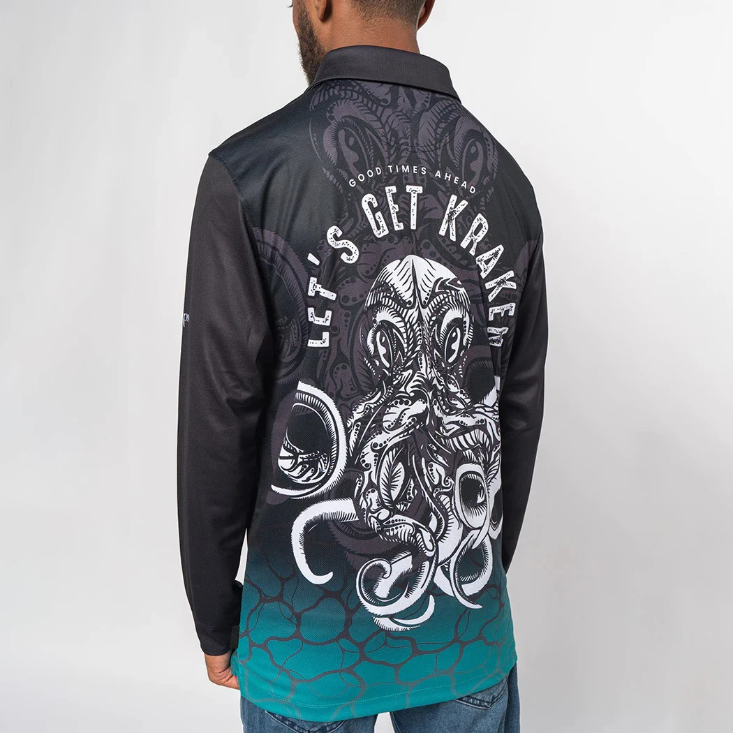 Custom High Quality Sublimation Print UPF50+ Sun Protection Quick Drying Breathable Fish Shirt Long Sleeve Polo Fishing Shirts