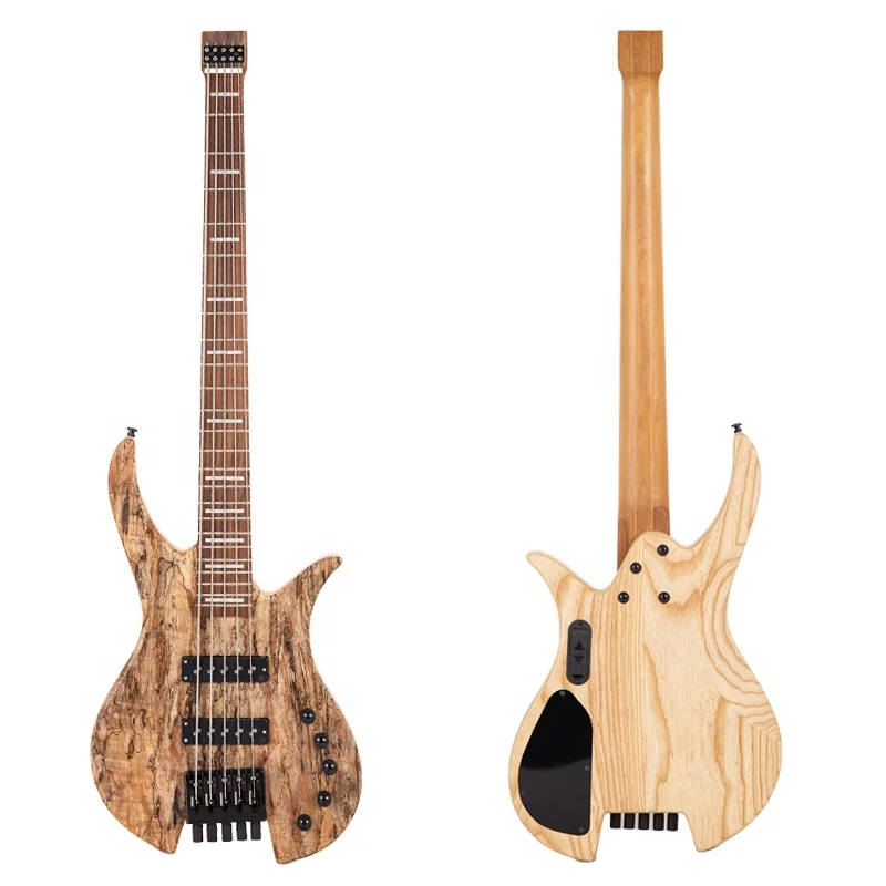 ZLG 5 string headless bass Swamp ash body Natural color Spalted maple top Made in China customized high quality  headless bass