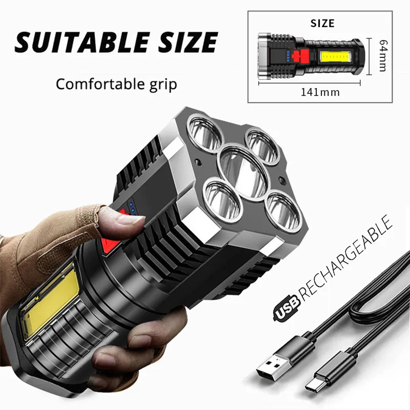 Outdoor Portable Waterproof Torch Light Led Flashlight Long Range Powerful USB Rechargeable Flashlight