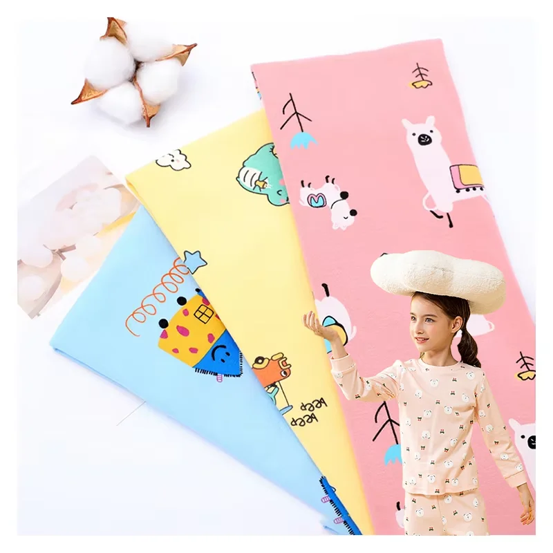 Low MOQ custom printing 95%cotton 5%spandex jersey cotton fabric  250gsm cotton fabric for children baby cloths