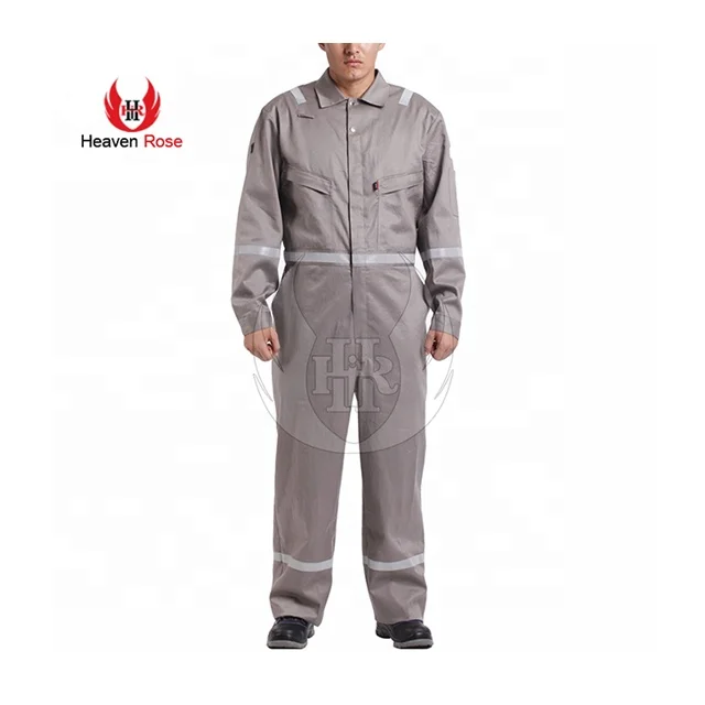 Front Side Long Zip With Gray Reflective Stripes Oil Coverall Worker Overalls and Manufacture Coveralls for