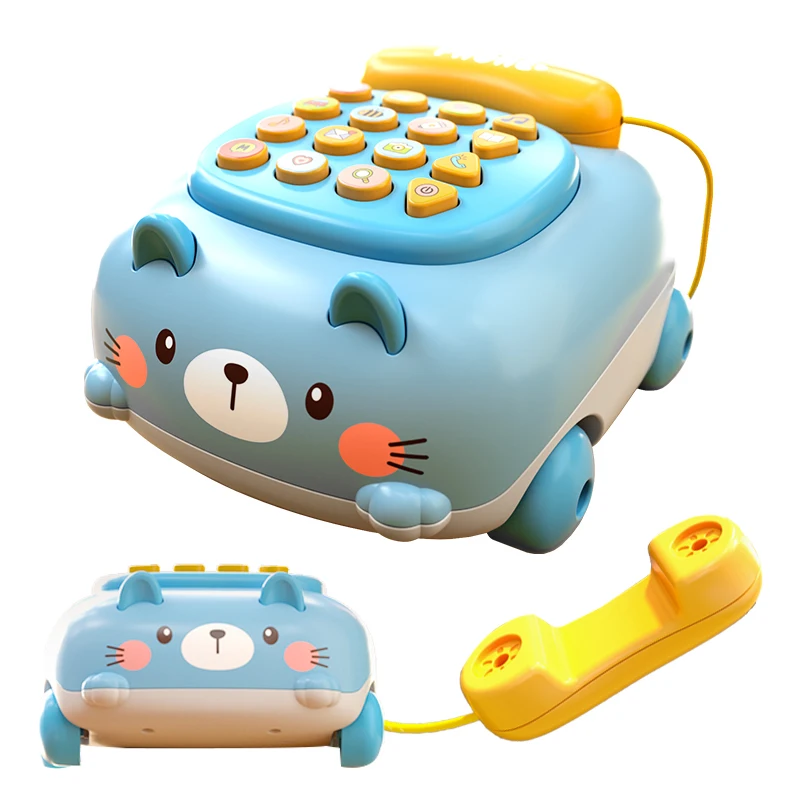 2023 Simulation Baby Telephone Toys Multi-Function Telephone Car Whack-A-Mole Game Cartoon Telephone Bell Pull Line Phone Toys