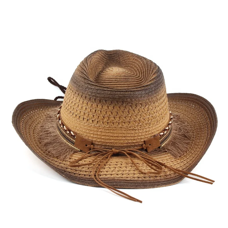 WD-A875  Classic Bohemian Western Straw Cowboy Hat For Men And Women With Wide Brim Uv Protection For A Perfect Fit