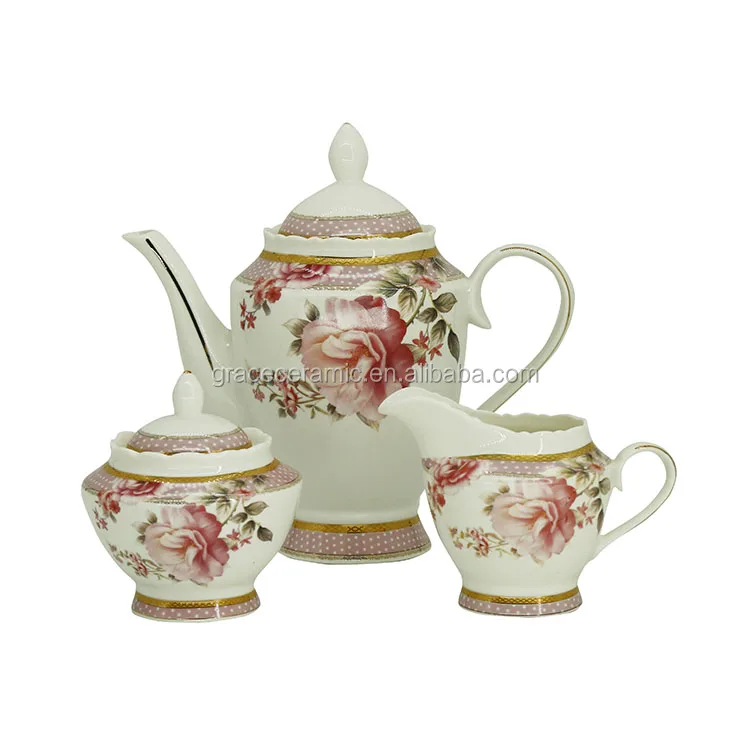 Vintage Floral Design Turkish Pink Bone china Ceramic Dinner Set Porcelain With Gold Rim