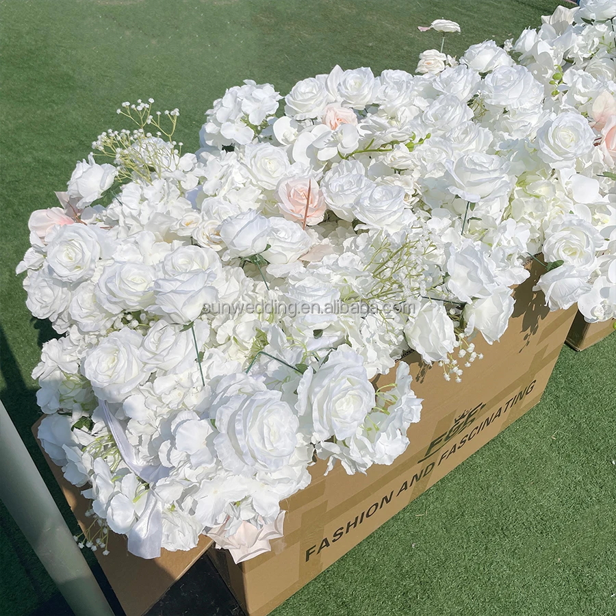 Sunwedding Artificial Flower Wall 5D White Roll Up Flower Wall Wedding Decoration Background