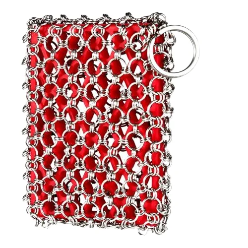 Premium 316L Stainless Steel Chainmail Scrubber with Silicone Insert Cast Iron Cleaner Set for Kitchen Cleaning Sponge Included