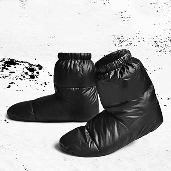 Ultralight Winter Down Booties Goose Down Socks Slippers Outdoor Indoor Tent Warm Soft Boots for Men and Women with Storage Bag