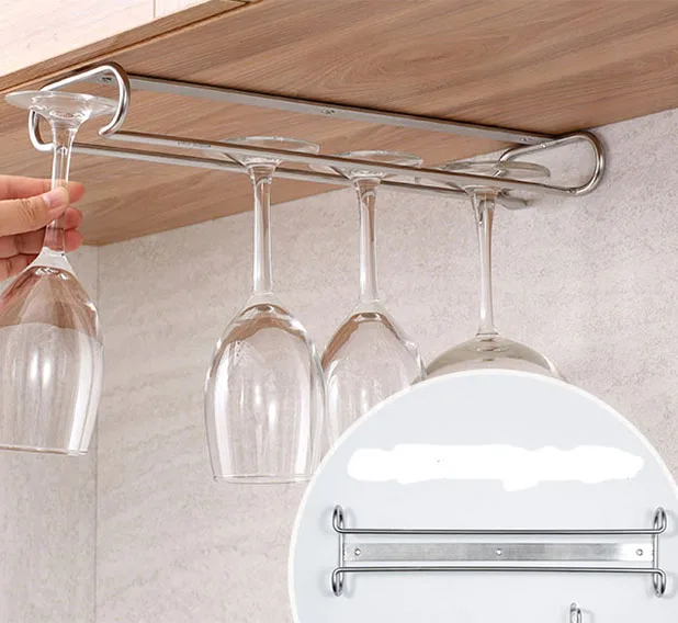 OEM/ODM Under Cabinet Display Hanging Shelf Stemware Racks Bar Metal Wine Glass Holder stainless steel Goblet Rack