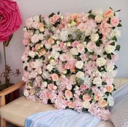 Custom hot sales  Wedding Stage 3D Flower Background Decoration Pink Rose Flower Wall Curtain Fabric Flower Wall