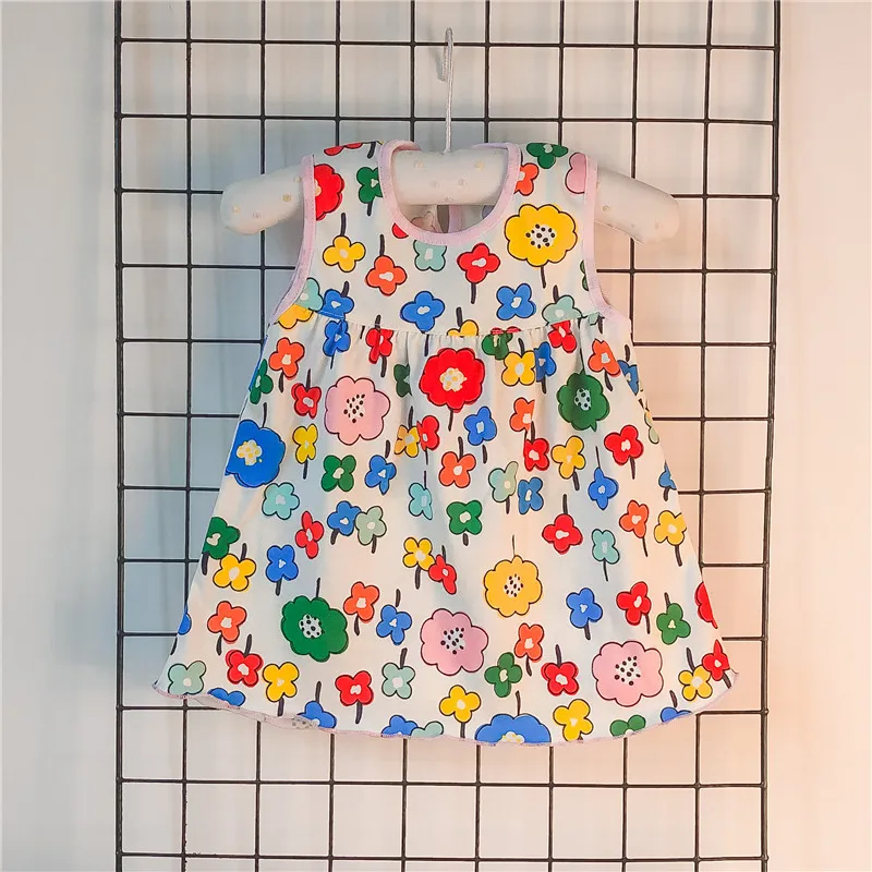 
over 30color 0-1year Summer 100% cooton Baby Dress /girl baby Sleeveless flower print dress clothes toddle baby girl Dress 