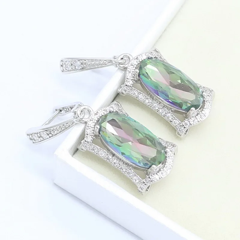 White Gold Plated Earrings with Rainbow Stones Wholesale Jewelry for Women  Wedding Party