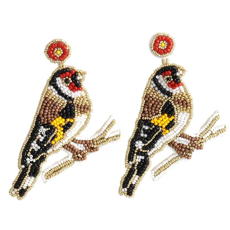 Antique Bohemian Statement Ethnic Colorful Seed Beads Animal Bird Drop Earring for Women Handmade Fashion Jewelry Accessories
