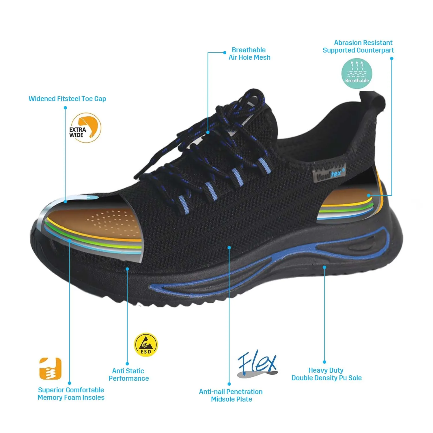 Vaultex Fashion Outdoor Shoes Lightweight Steel Working Footwear Anti-smashing Plastic Toe Shoes Safety