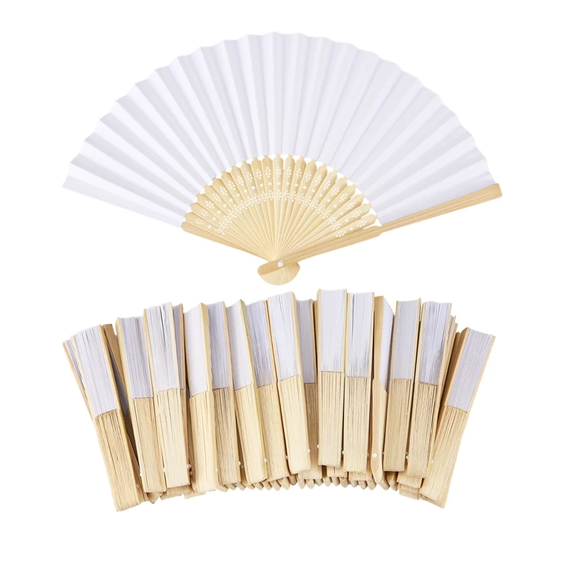2021 Promotional Chinese Style Handmade White Color Folding Elegant Paper Hand Fan For Wedding Party