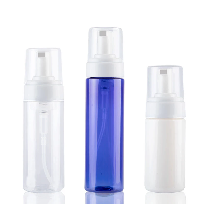 Private Label Facial Whitening Foamer Gentle Cleansing Mousse Bubble Cleanser Blue PET Foam Pump Bottle With Brush