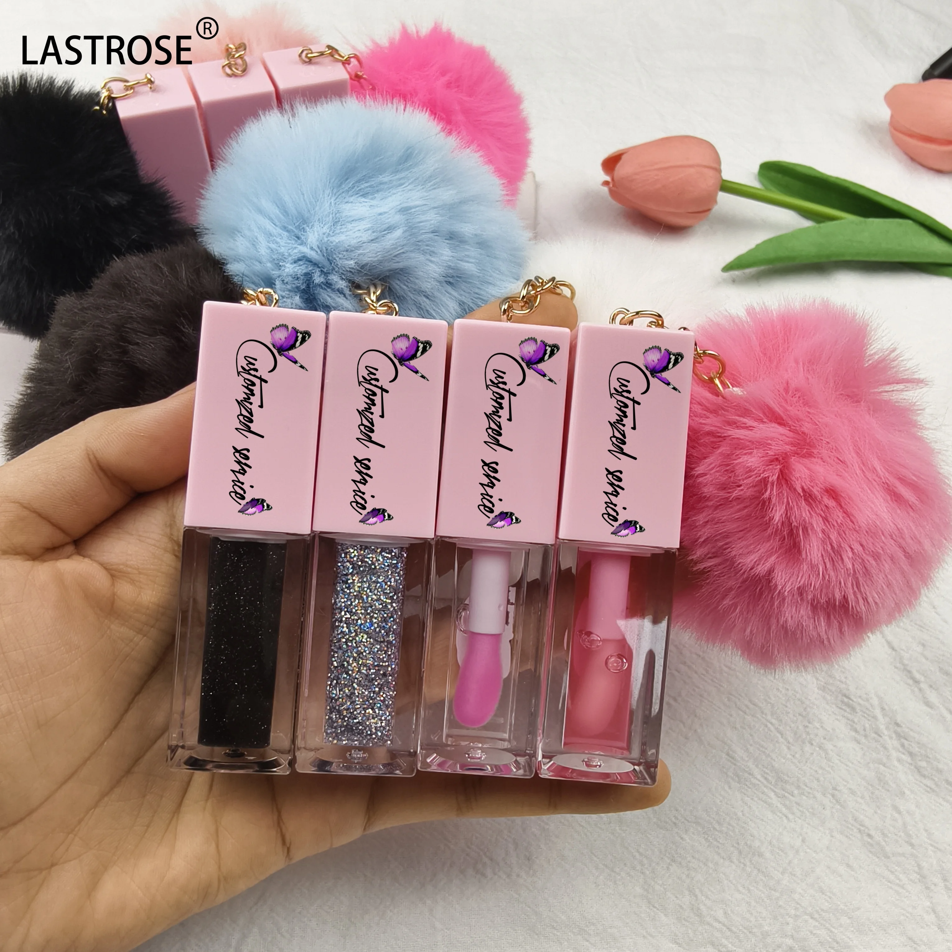 2024 New Design Plumper Flavoring Lip Oil Fruit Tint Glow Private Label Color Changing Lip Gloss Key Chain Lip Oils