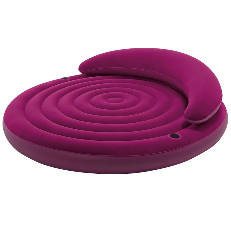 Newest flocking double round couch inflatable sofa bed with backrest