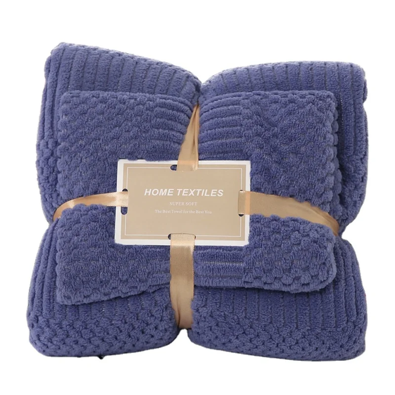 Cotton Fleece Thick 2 pcs Face Bath Towel Set Custom Logo SPA beauty Towel Set Super Soft Absorbent Towel