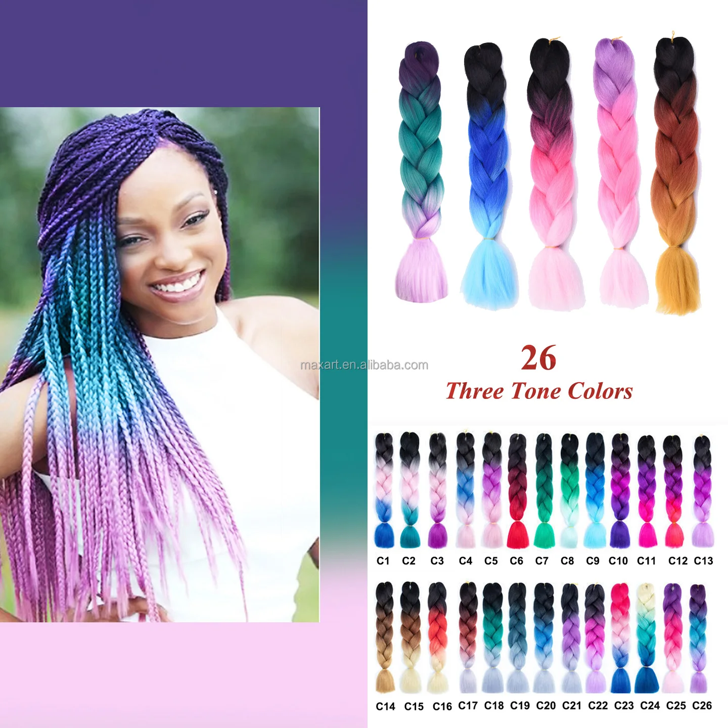  Оптовая продажа 24 дюйма супер Омбре синтетические Джамбо косички заводская цена три тона