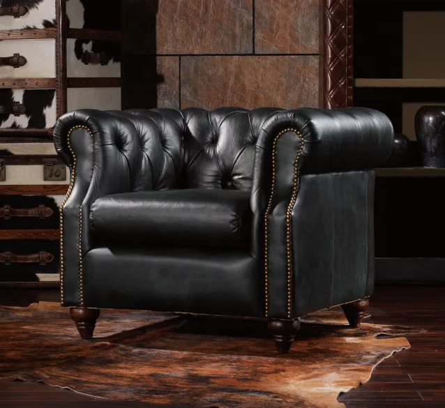 luxury antique classic retro Faux Leather Lounge Chair leather cigar sofa for Living Room Reception old fashion armchair