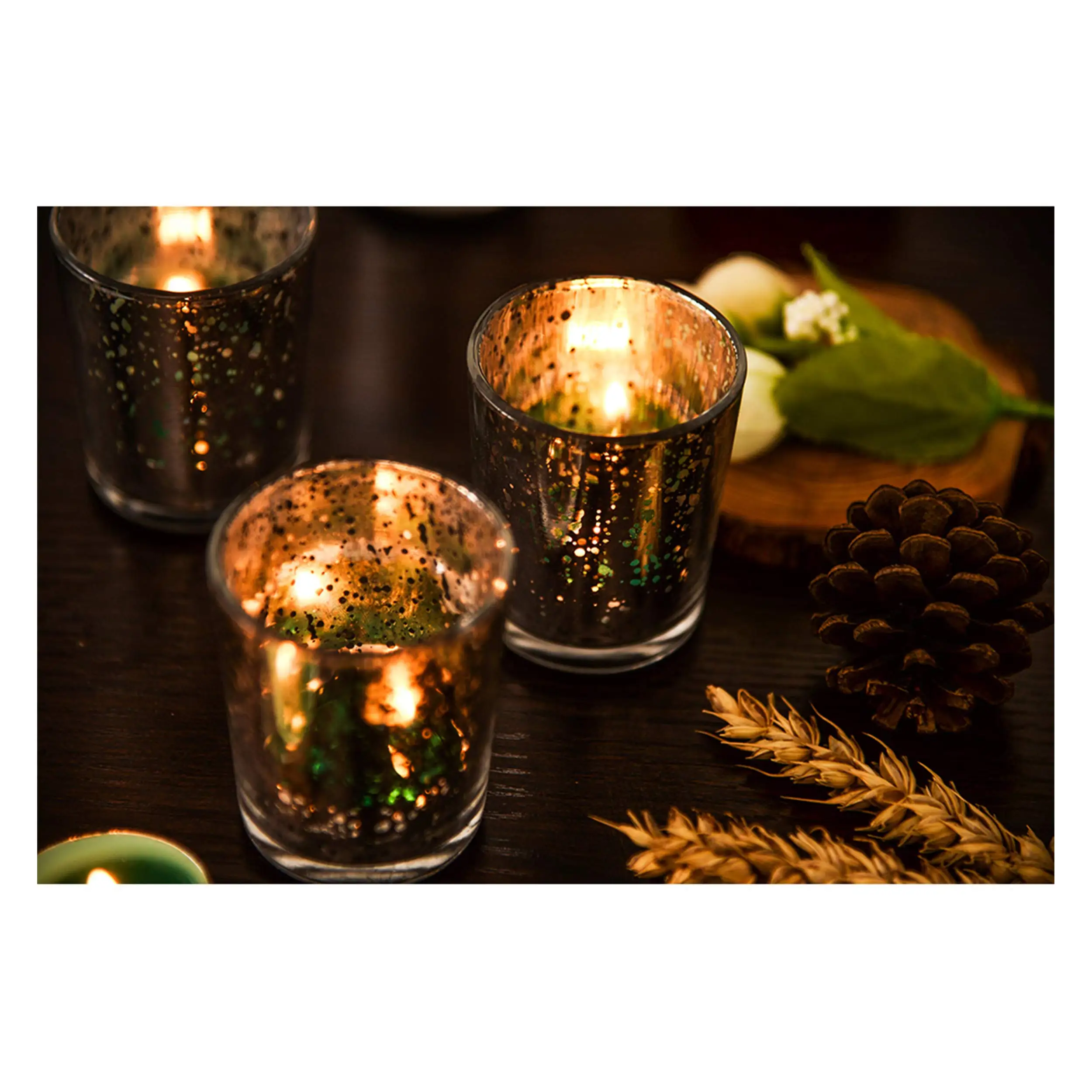 Wholesale Electroplate Silvery Color Lanterns And Candle Jars Cylinder Glass Candle Holder For Wedding