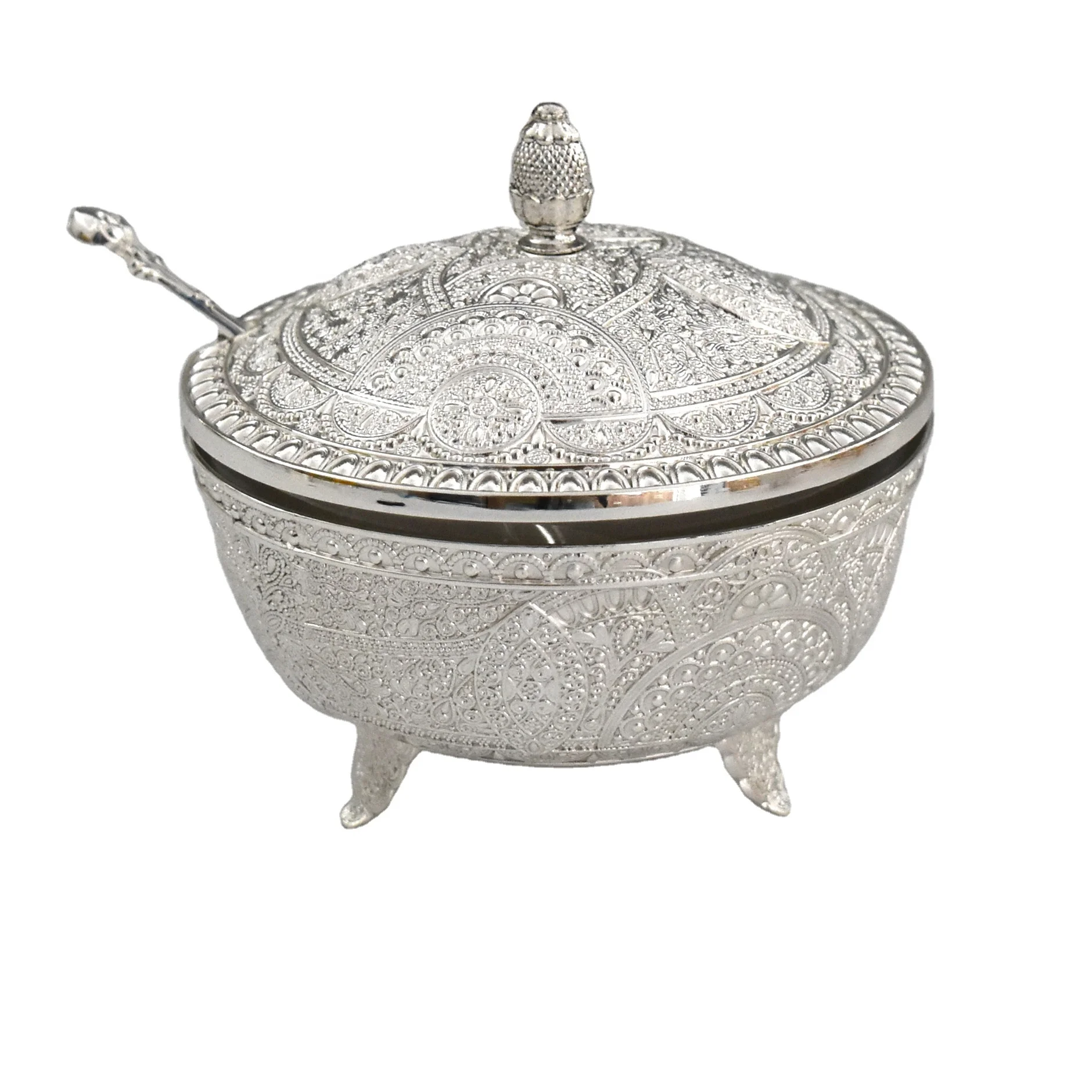 Metal unique gold zinc alloy sugar bowl restaurant dinnerware sugar pot with legs