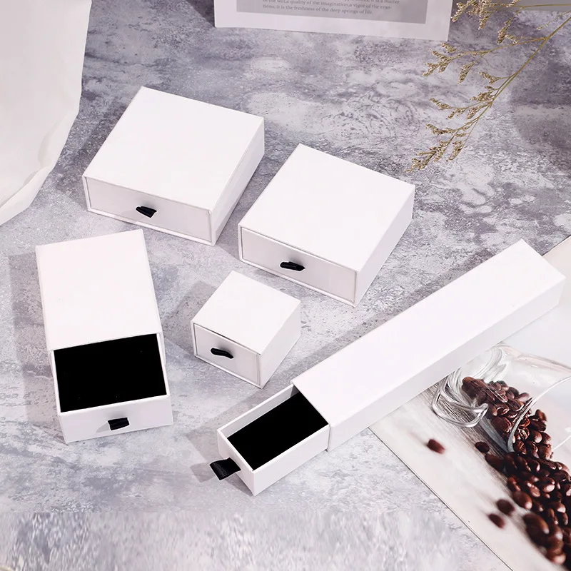 Custom Logo Cardboard Slide Marble Ring Necklace Drawer Box With Foam Velvet Insert Kraft Packaging Paper Jewelry Box