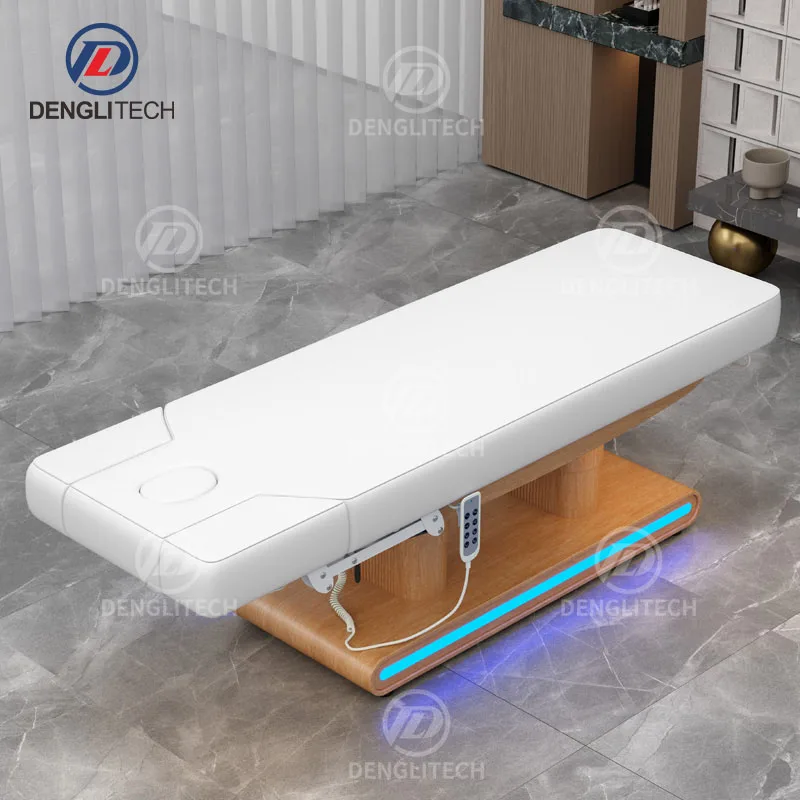 European Professional Fully Body Spa Solid Wood Bed Massage Table 3 Motors Facial Beauty Spa Massage Table Electric