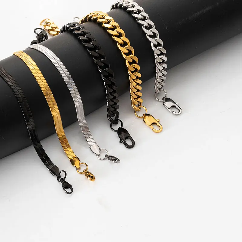 Hip Hop Stainless Steel Italian 20cm Cuban Link Bracelet Gold Plated for Men Fashion Chain & Link Jewelry