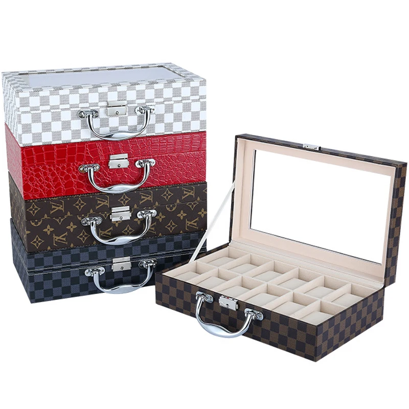 New design cajas de reloj 12 slots modern portable leather watch gift box for smart mechanical quartz watches packing