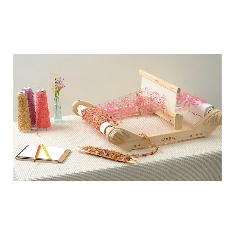 Small and light natural wooden rigid heddle shuttle weaving loom fabric machine