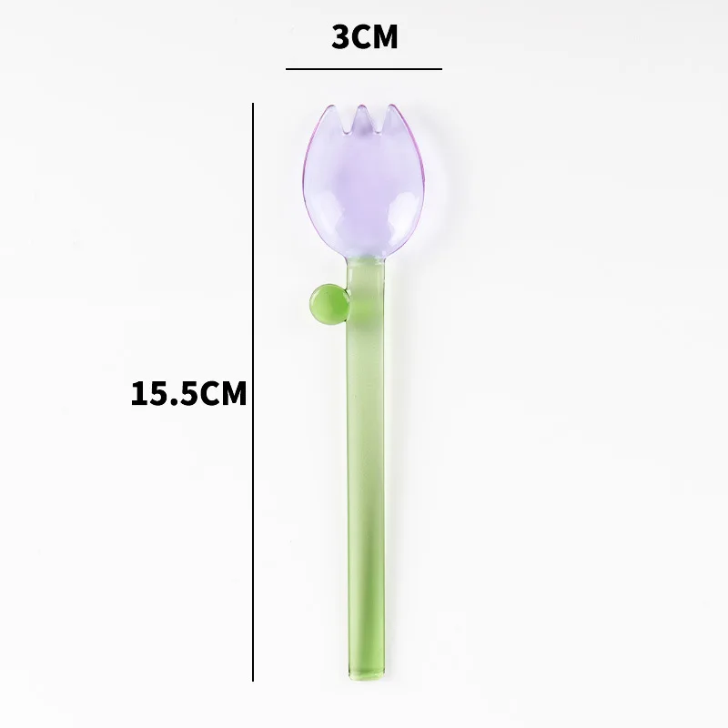 Custom Colorful Borosilicate glass spoon Yogurt Green Pink Reusable ice cream spoon long handle stirring coffee spoon dessert