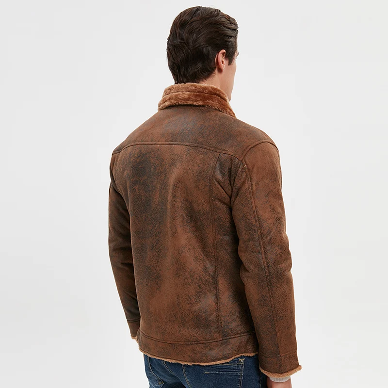 
2020 Winter Fashion Pilot Thick Faux Wool Motorcycle Jacket Suede Air Force Leather Flight Bomber Jacket 