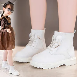 2021 New Fashion Trend Leather Girls Boots Lace-up Ankle Sock Autumn And Spring